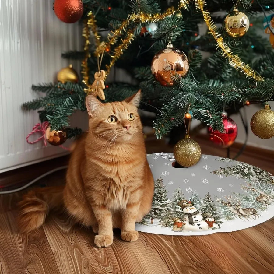 Electronic Snowman Christmas Tree Skirt Reindeer Snowflakes Decor