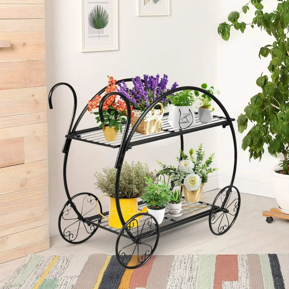 Plant Stand with 4 Decorative Wheels, Succulent Collection Flower Pot Holder Display Shelf for Home Patio Garden Flower Shop
