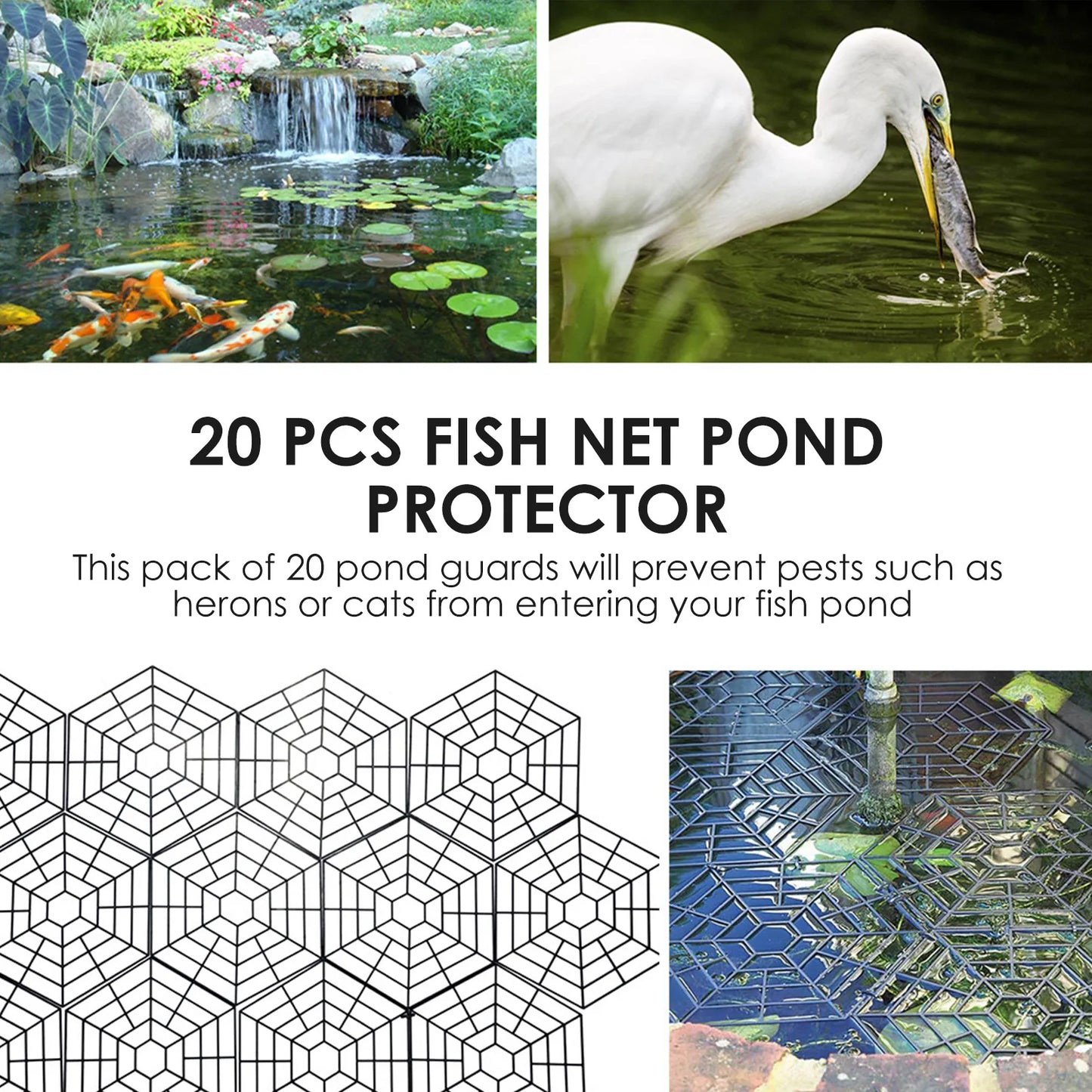 20 Pcs Pond Guard Net Protector Hexagonal Pond Protective Net Hexagonal Floating Protective Net With Connecting Hook For Protect