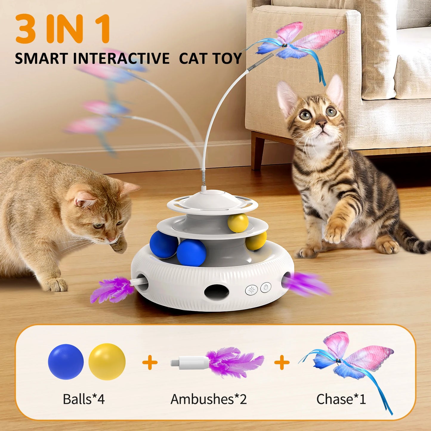 Rechargeable Cat Laser Interactive Puzzle Toy USB Teaser for Cats with Feather Attachments