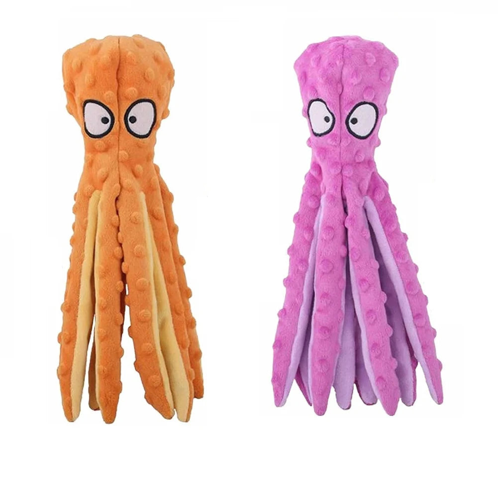 Shunmaii Octopus Plush Dog Toy Interactive Squeaky Rattle Indestructible Bite Resistant