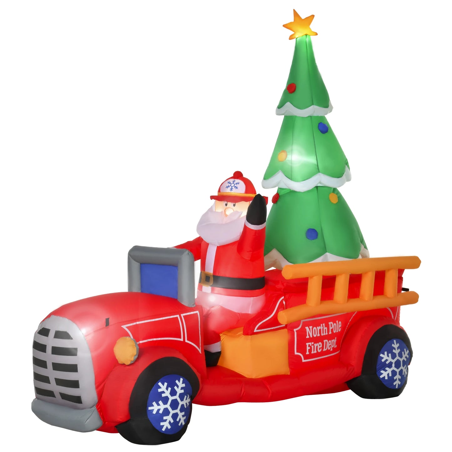 Homcom Christmas Yard Inflatable Santa Fire Truck With Tree LED