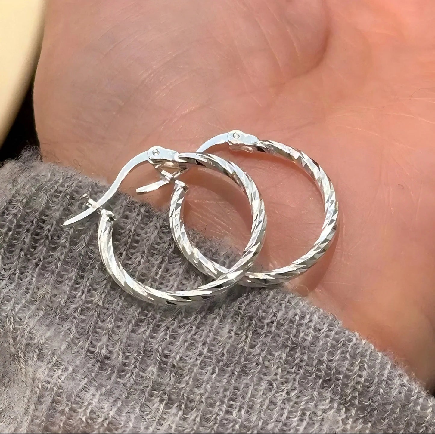 Sterling Silver Twist Hoop Earrings Hypoallergenic For Women