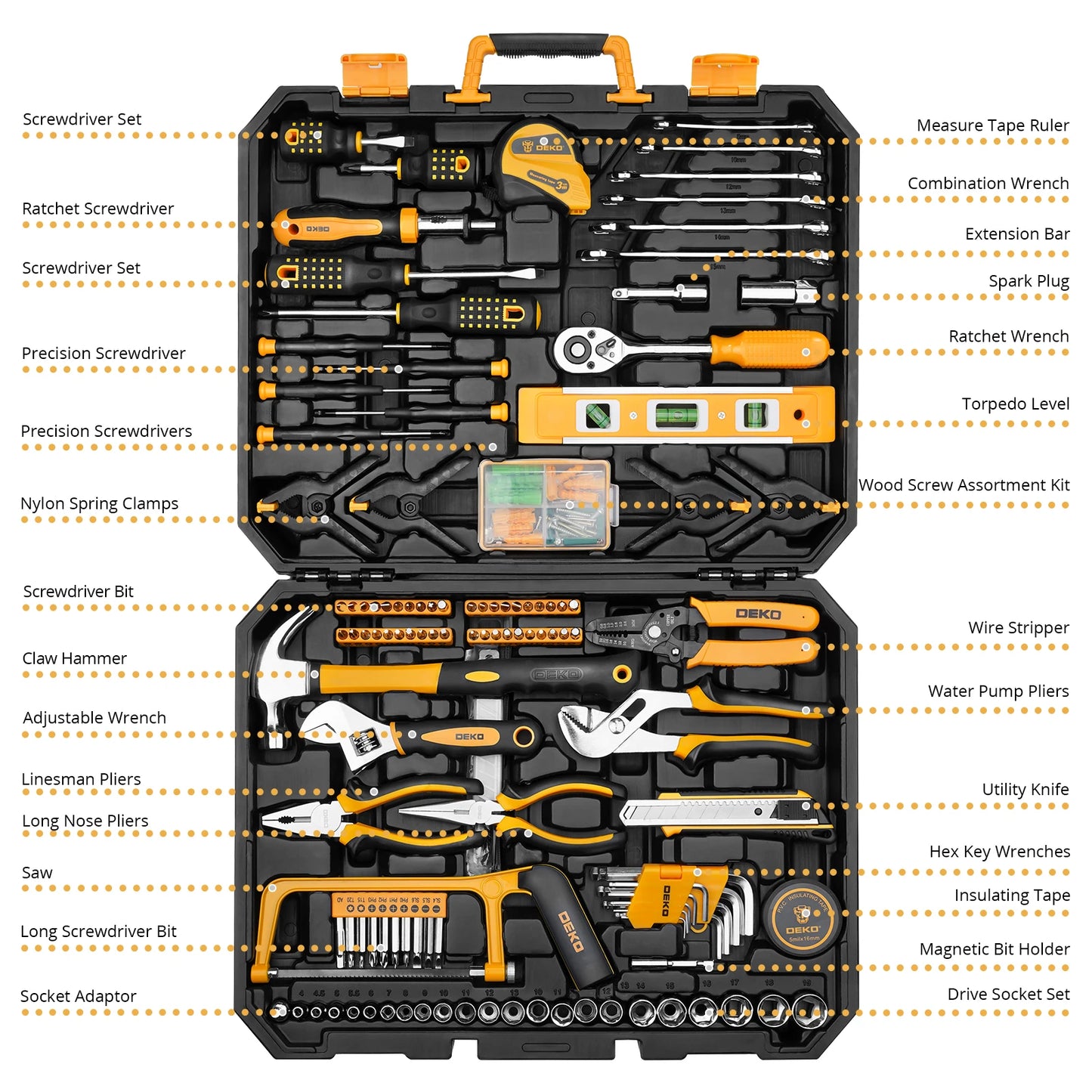 DEKOPRO 228Pcs Socket Wrench Tool Set With Plastic Toolbox