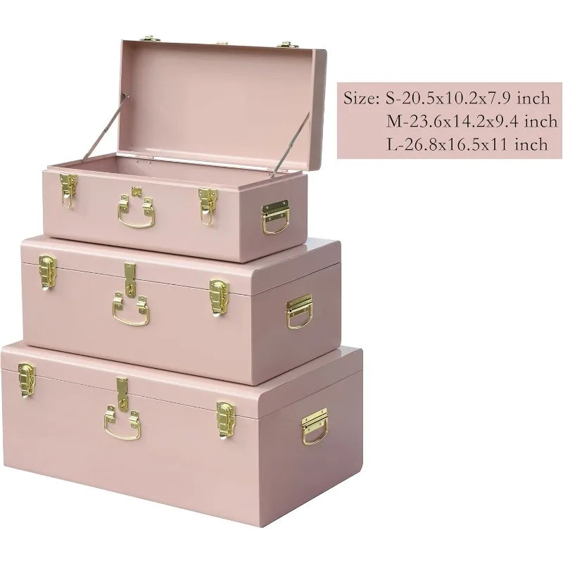 Hign-concerned Box Set of 3 Metal Trunks With Safety Lock