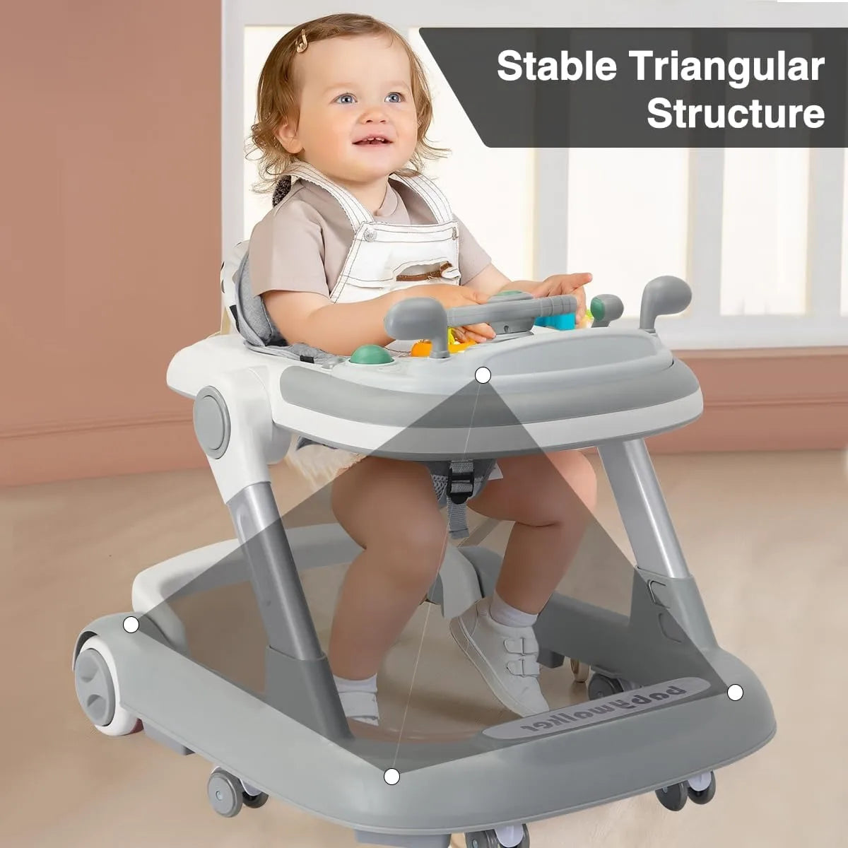 2 in 1 Baby Walker, Toddler Baby Push Walker with Removable Feeding Tray and Music Tray(Without Battery), Foldable Walker