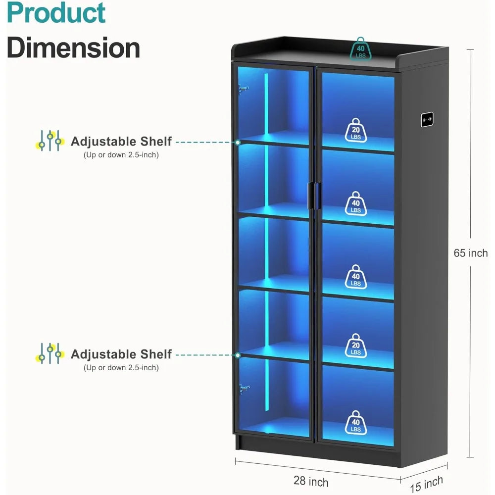 5 Tier Bookcase Display Cabinet with LED Induction