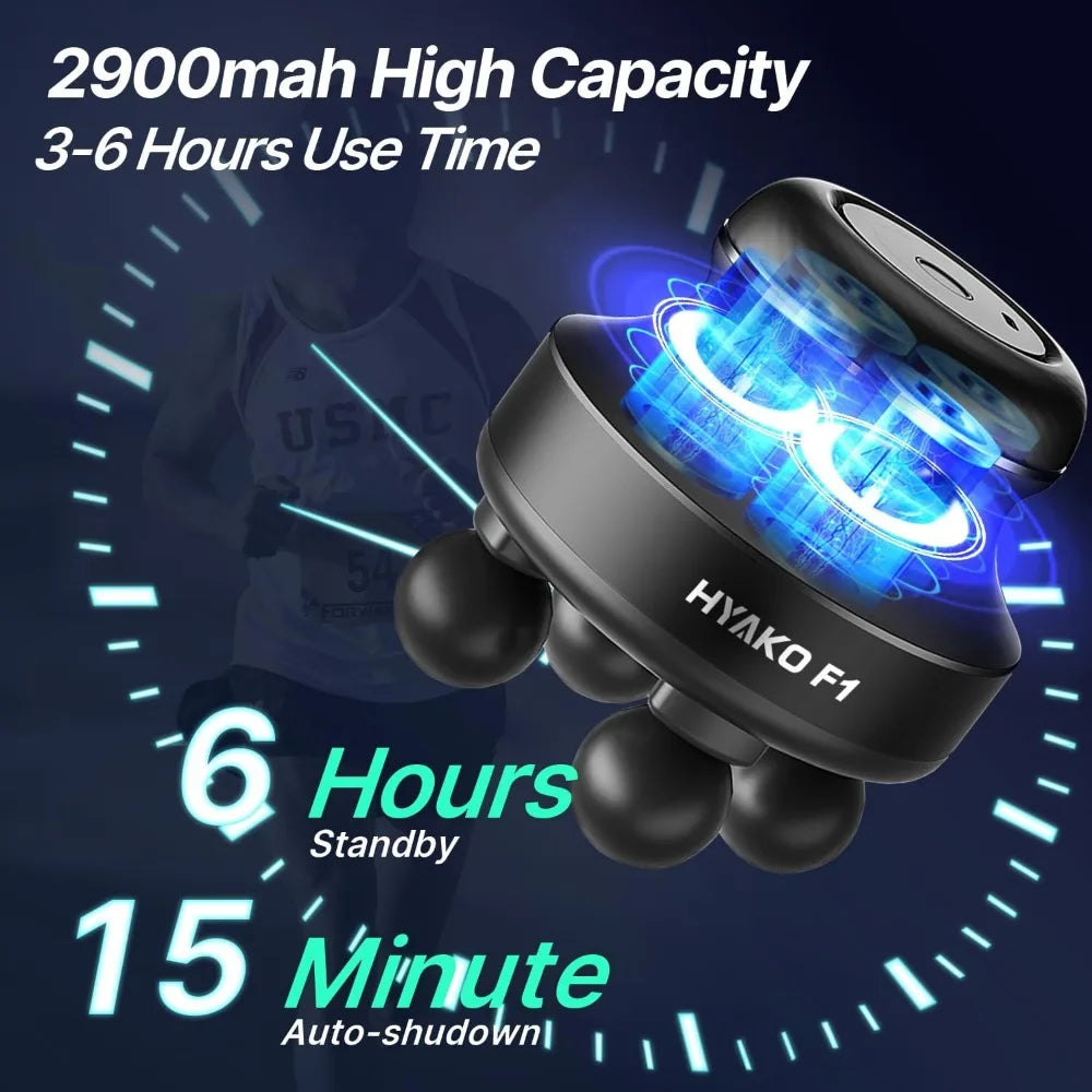 HYAKO F1 4-Heads Handheld Electric Deep Tissue Body Massager – Portable Orbital Professional Muscle Massager Tool for Easing Sho