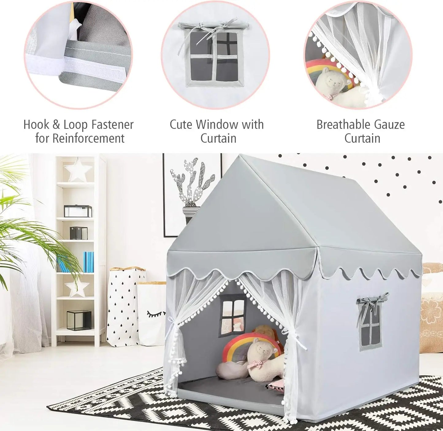 Indoor Playhouse for Kids Fairy Tent with Large Mat and Breathable Windows