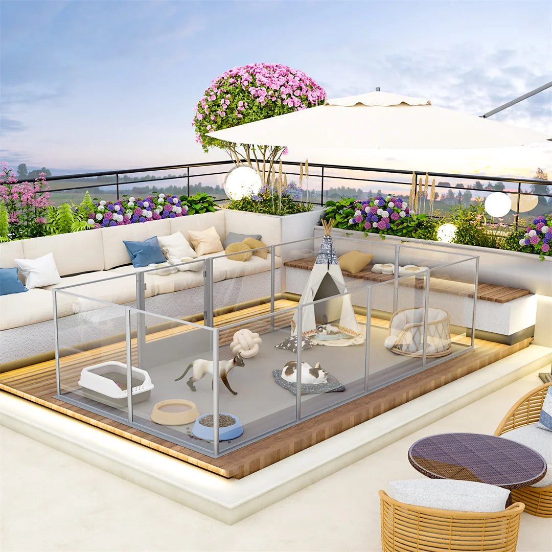 Ex-large Whelping Playpen Clear Acrylic Dog Playpen Exercise Fence with Waterproof Fertility Pad for Pets