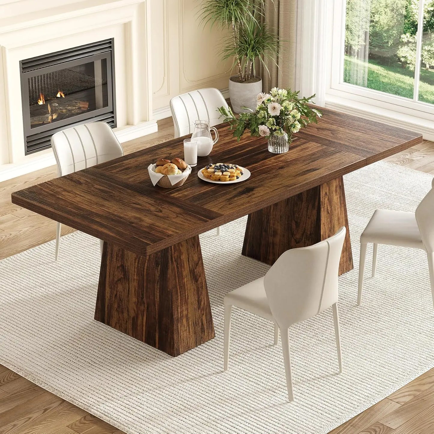 LITTLE TREE Dining Table for 6 People,Rectangle Table with Heavy Duty Legs, Modern Dining Table for Kitchen, Dining Room