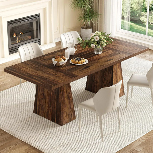 LITTLE TREE Dining Table for 6 People,Rectangle Table with Heavy Duty Legs, Modern Dining Table for Kitchen, Dining Room