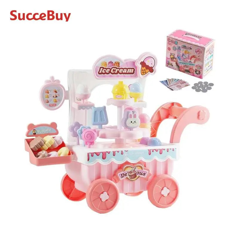 VEVOR Pink/Green Kids Ice Cream Cart Pretend Play Store Dolly with Sound & Light Effect Montessori Educational Toys for Children