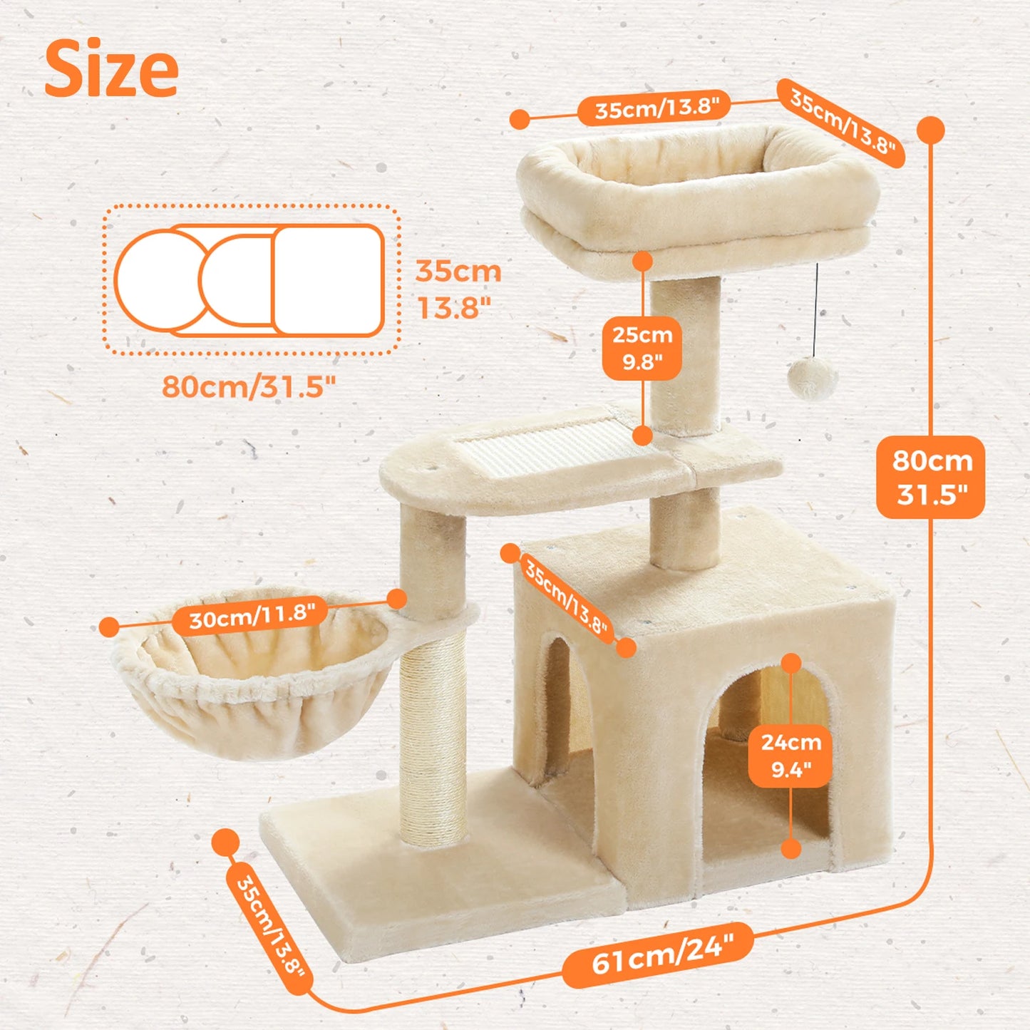 PAWZ Road Ultra-Stable MultiFunctional Cat Tree Tower Indoor Cats All-Season-Hammock