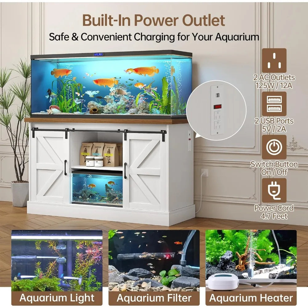 Premium Industrial Aquarium Stand Featuring SlidingBarnDoors And Power Outlet Cabinet