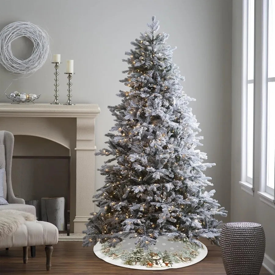 Electronic Snowman Christmas Tree Skirt Reindeer Snowflakes Decor