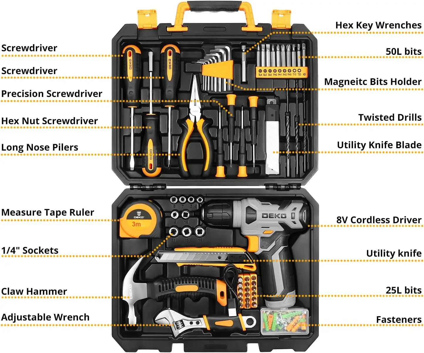 DEKODIY 126 Piece Power Tool Kit With 8V Cordless Drill