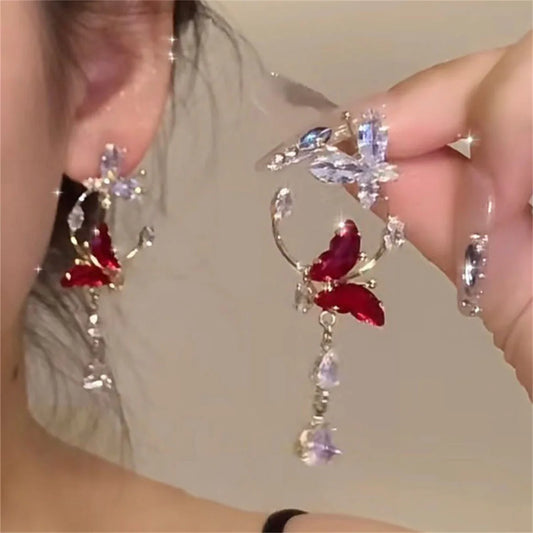 Rinhoo Delicate Zircon Butterfly Tassel Drop Earrings