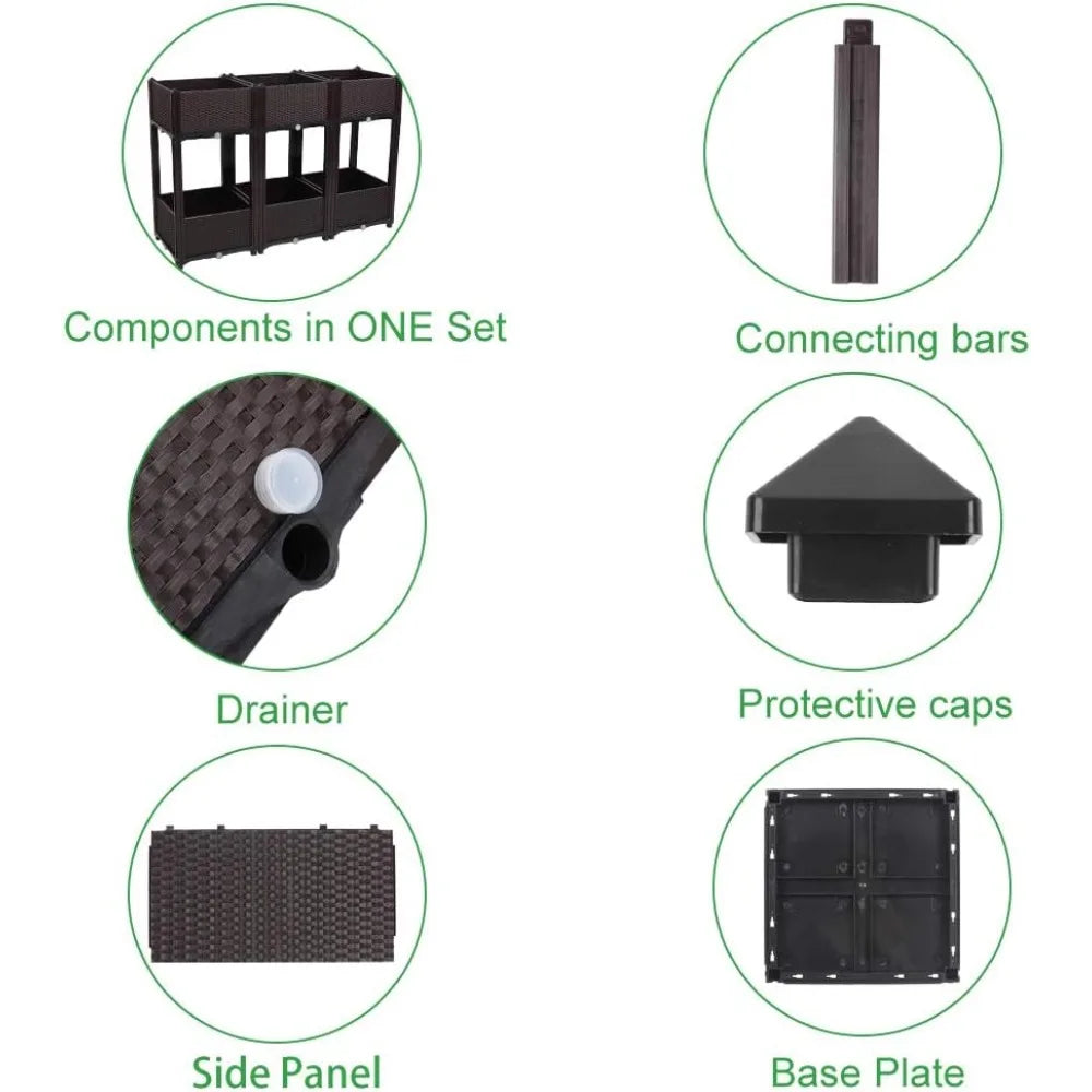 VINGLI Square Raised Garden Bed, Self-Watering Plastic Planter for Indoor Outdoor Vegetables, Fruits, Potato, Flowers, All Weath