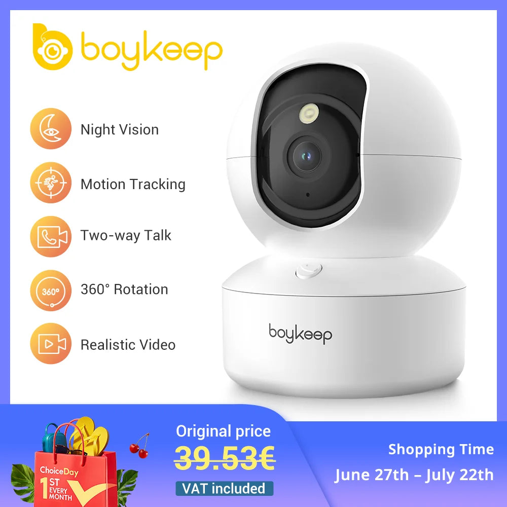 BoyKeep 3MP 5G/2.4GHz WiFi Indoor Home Security IP Smart Baby Monitor Camera Automatic Tracking 24/7 Video Surveillance Camera