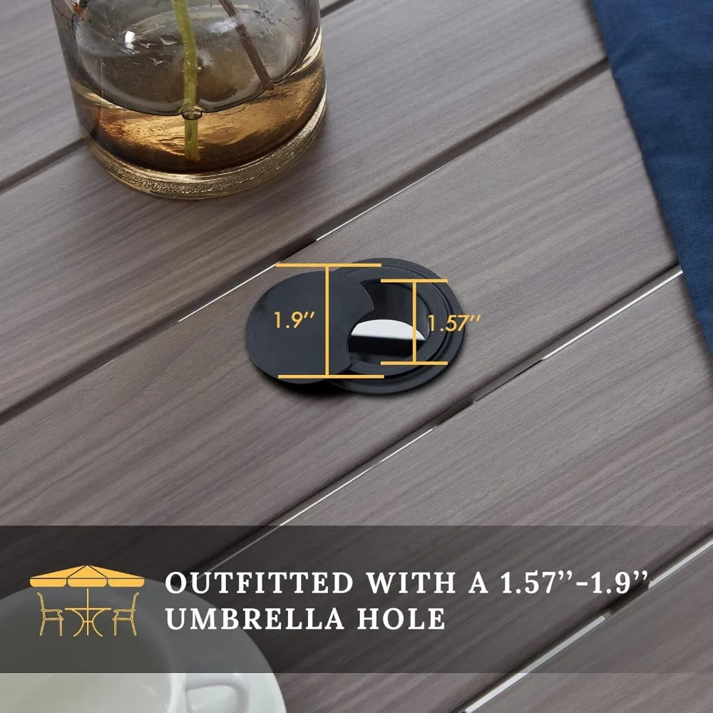 Round Patio Table with Adjustable Umbrella Hole, All Weather Outdoor Round Dining Table for Lawn Garden, 41.2"x 28" Grey Wood-L