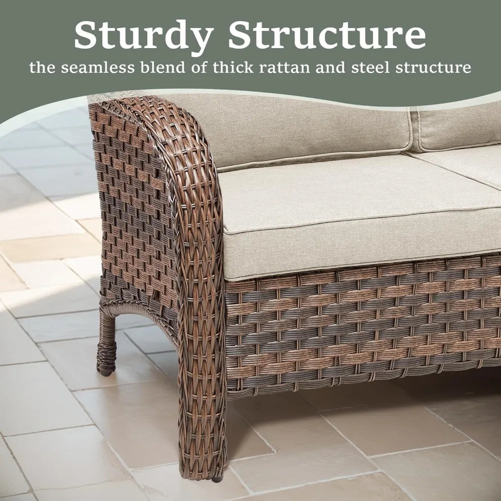 Patio Loveseat, 2 Seater Wicker Small Patio Couch Sofa with Cushions, Outdoor Patio Rattan Loveseat Sofa for Sun Porch Deck Pati