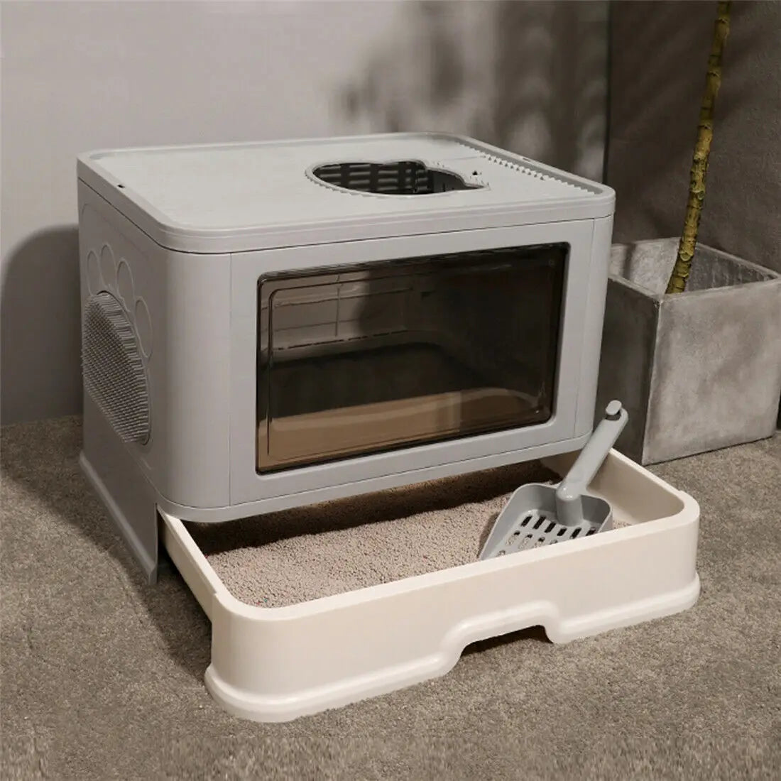 Foldable Cat Litter Box with Massager Litter Scoop