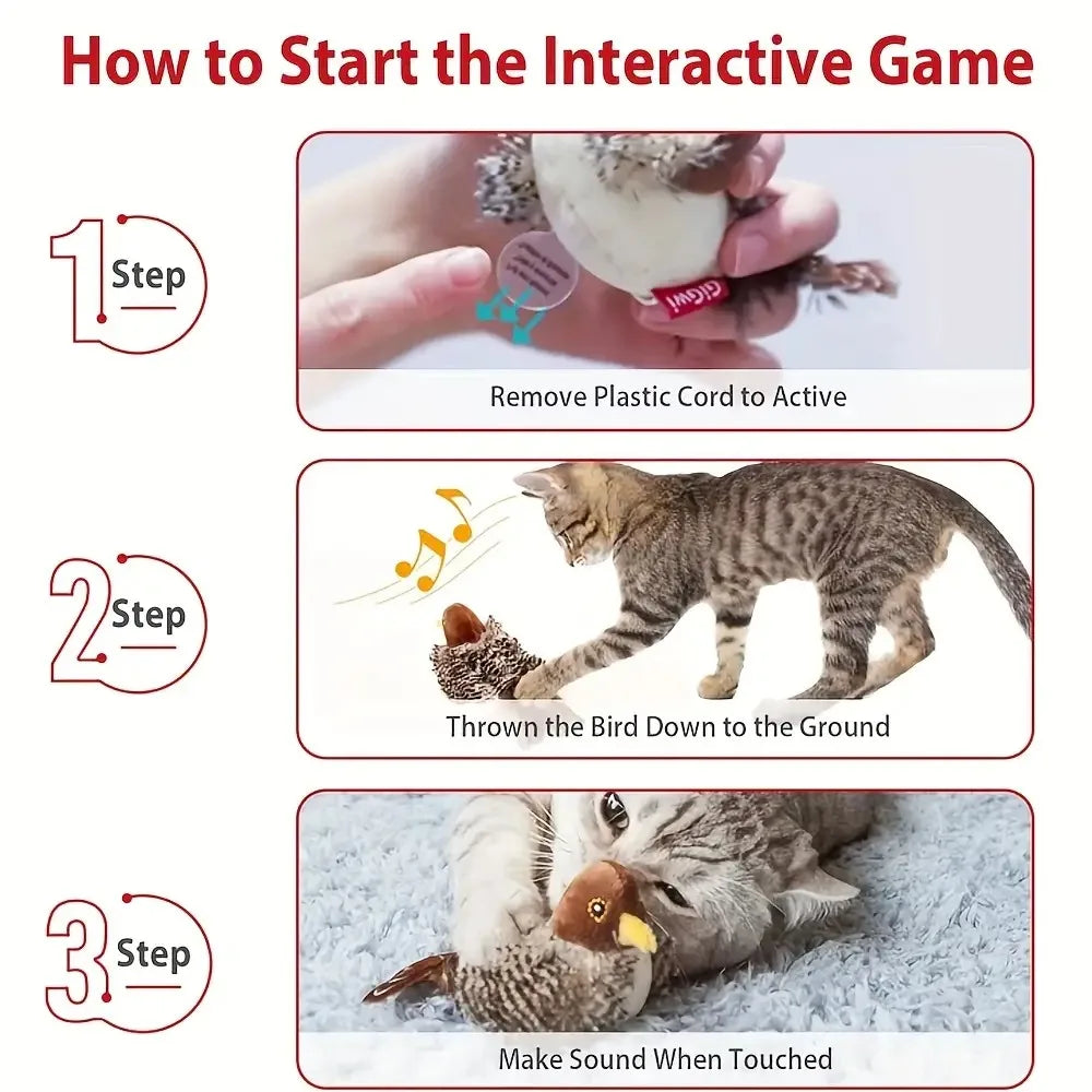 CN Guangdong InteractiveTouchActivated Flapping Bird Cat Toy Sparrow Chirping Sound