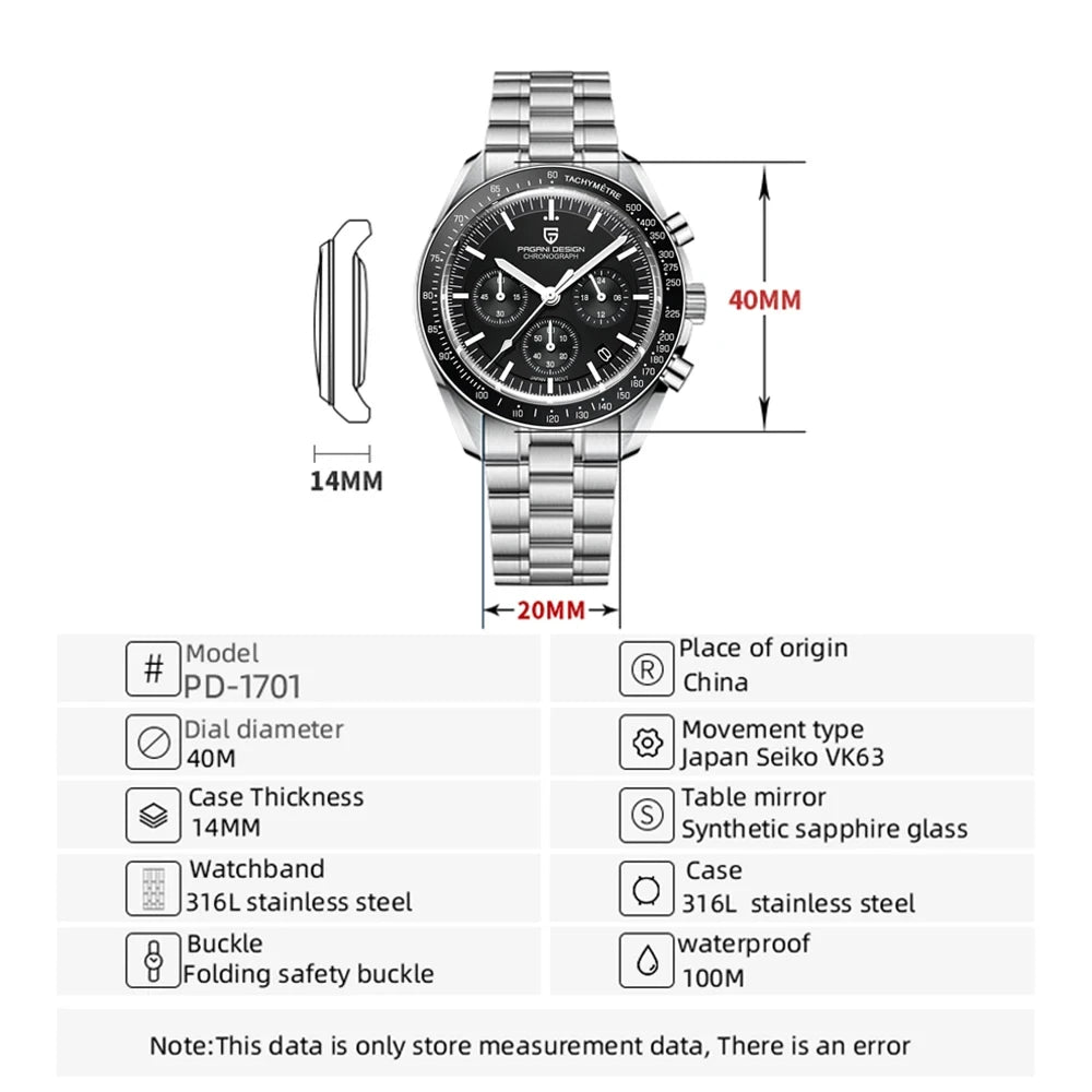 Pagani Design Moon V6 Mens Quartz Chronograph Watch