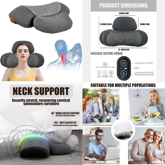 Ergonomic Neck Pillow With Heat Massage Traction For Relief
