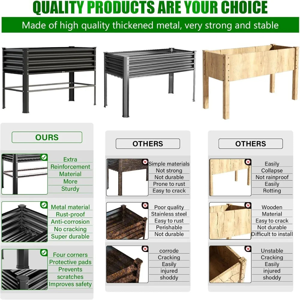 Doniks Raised Garden Bed With Legs Galvanized Outdoor Planting Box 600lb Capacity