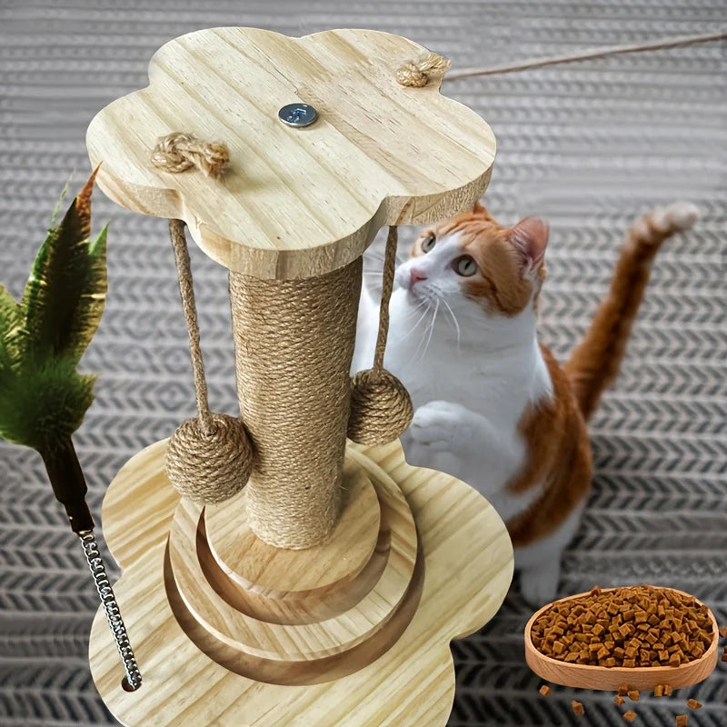 JiangsuHign Indoor Cat Scratching Post Ball Track Kitten Toy Teasing Wand Durable Sisal