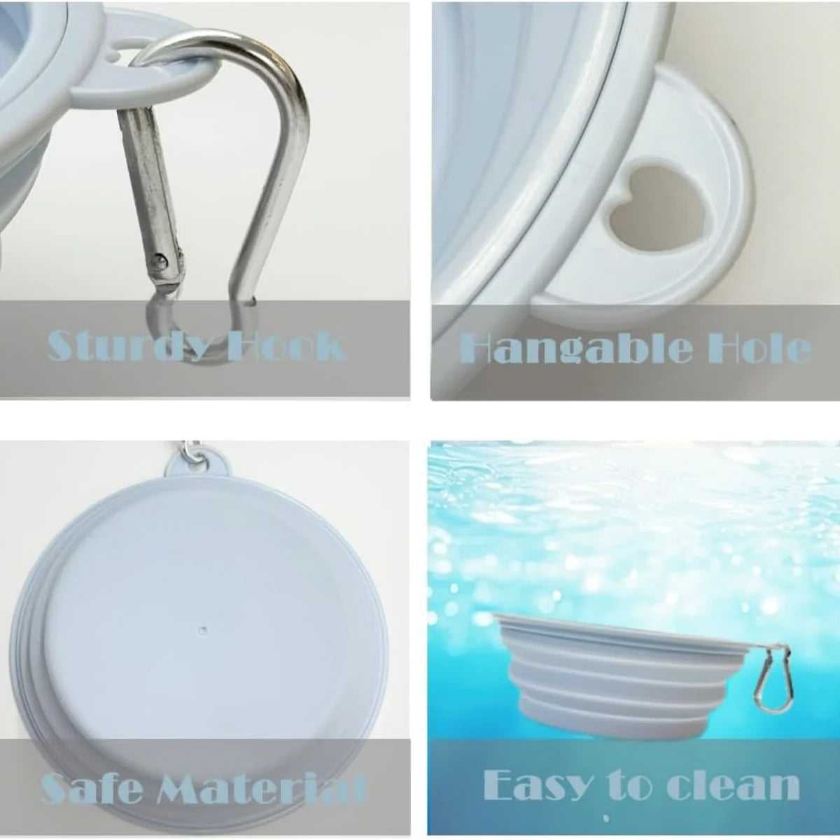 Hign-concerned Collapsible Silicone Dog Food And Water Bowl For Outdoor Camping Carabiner