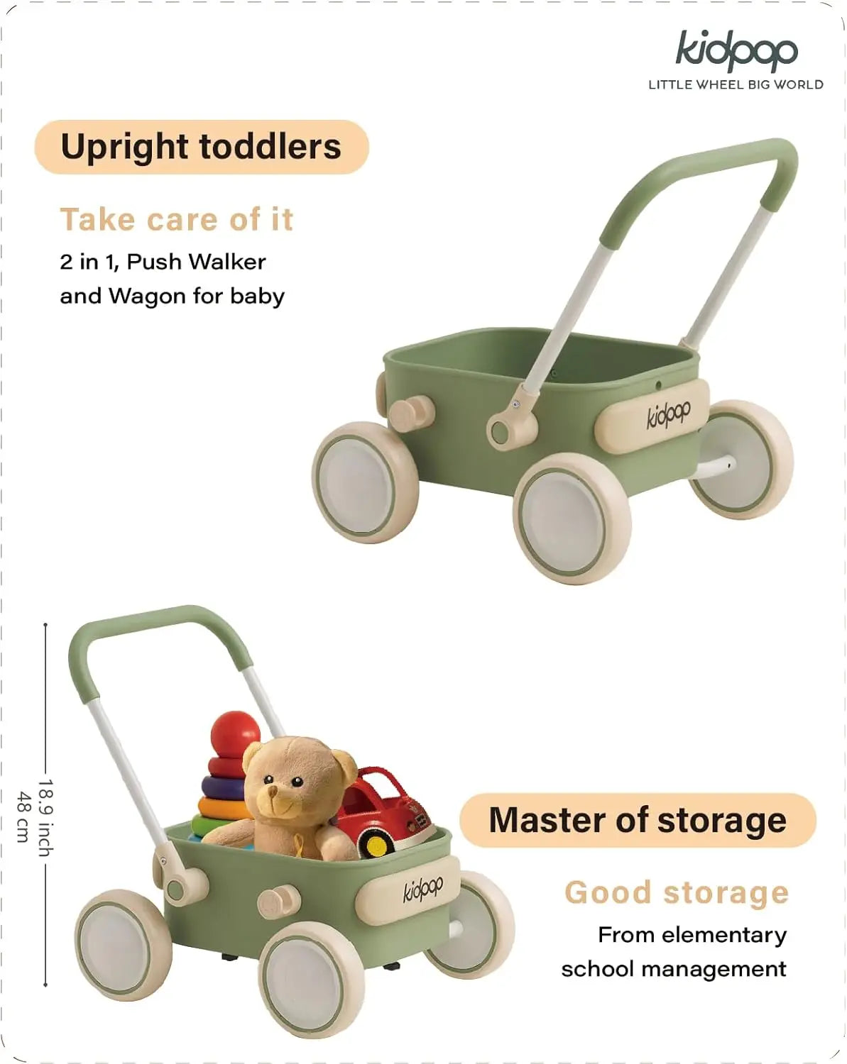 Baby Push Walker with Wheels Toddler Wagon for First Learner Baby Toys 6-12 Months, 1 Year Old Birthday Gifts, Indoors