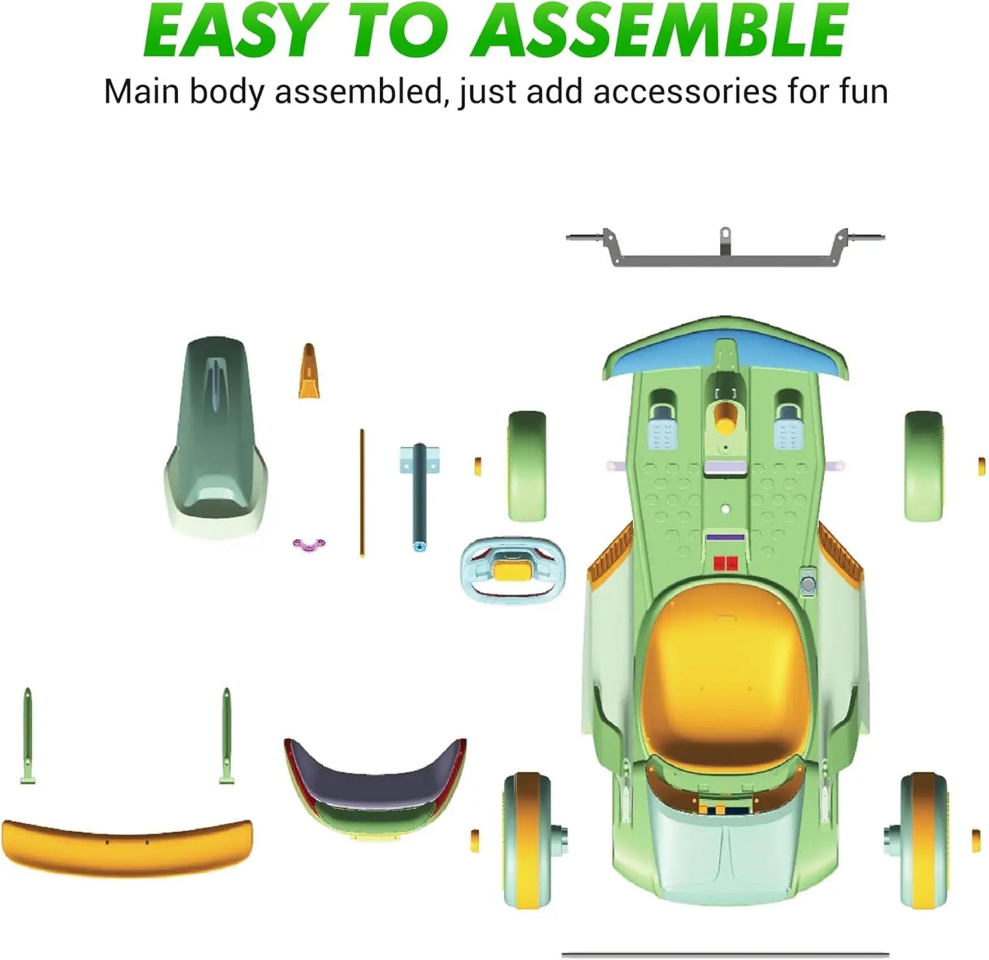 Go Kart, Electric Drift Kart Car with Adjustable Seat 24V 7Ah Outdoor Ride On Toy 2 * 200W Motor, 8.1 MPH, LED Lights 6-12 Years