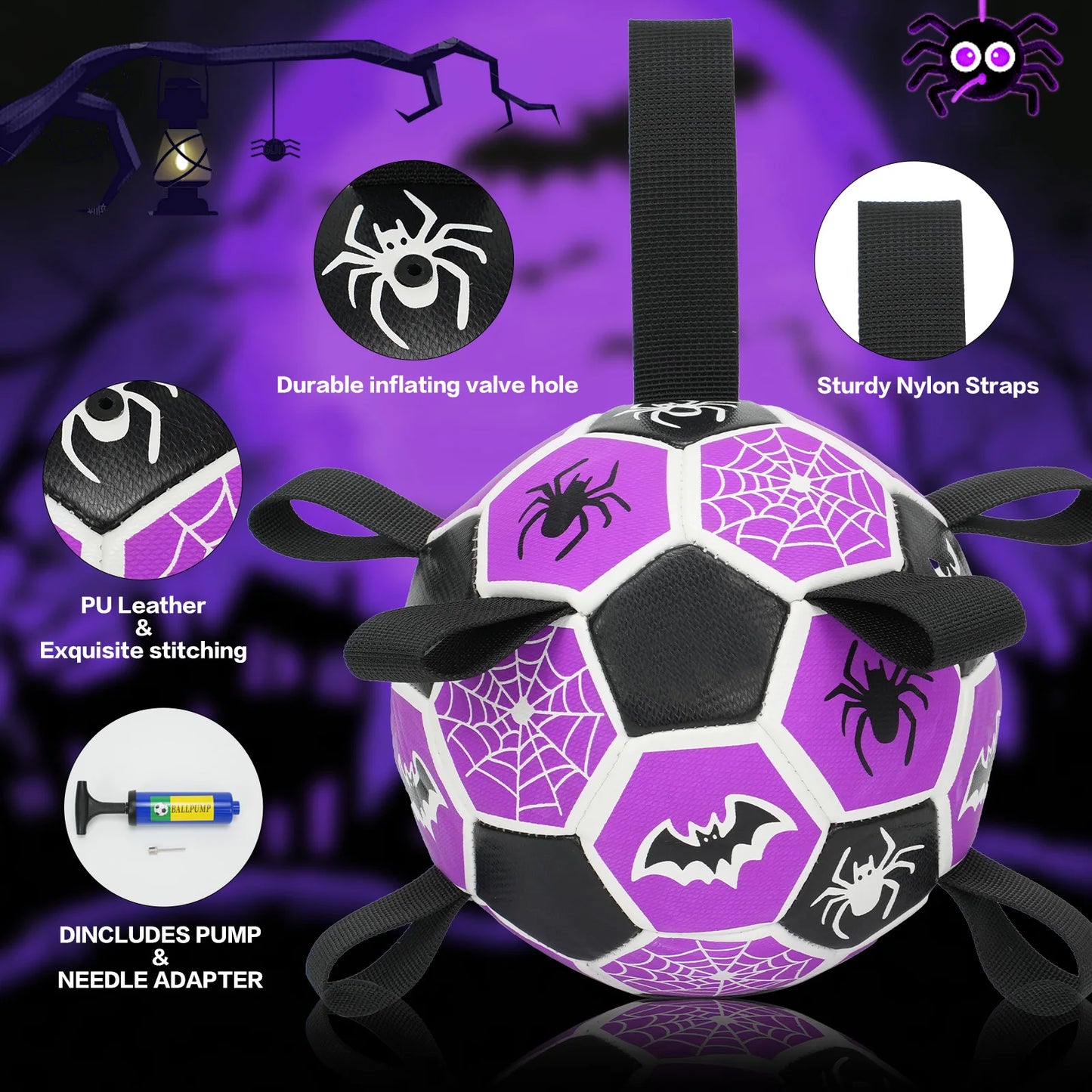 Hign Concerned Halloween Football Dog Toy Ball Durable Bat Spider Pattern Chewing Ball Toy For Pets