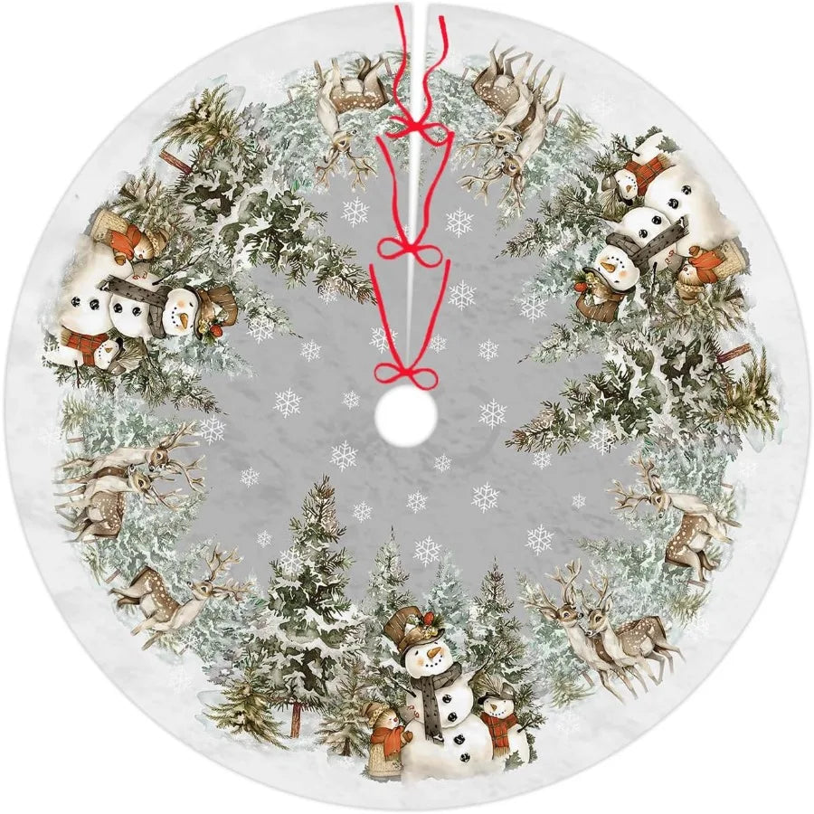 Electronic Snowman Christmas Tree Skirt Reindeer Snowflakes Decor