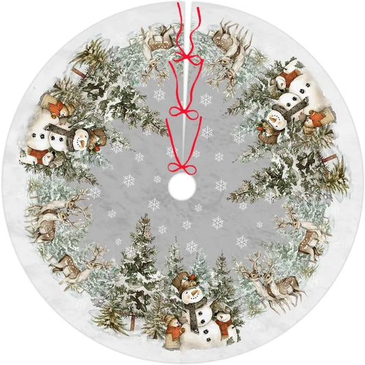 Electronic Snowman Christmas Tree Skirt Reindeer Snowflakes Decor