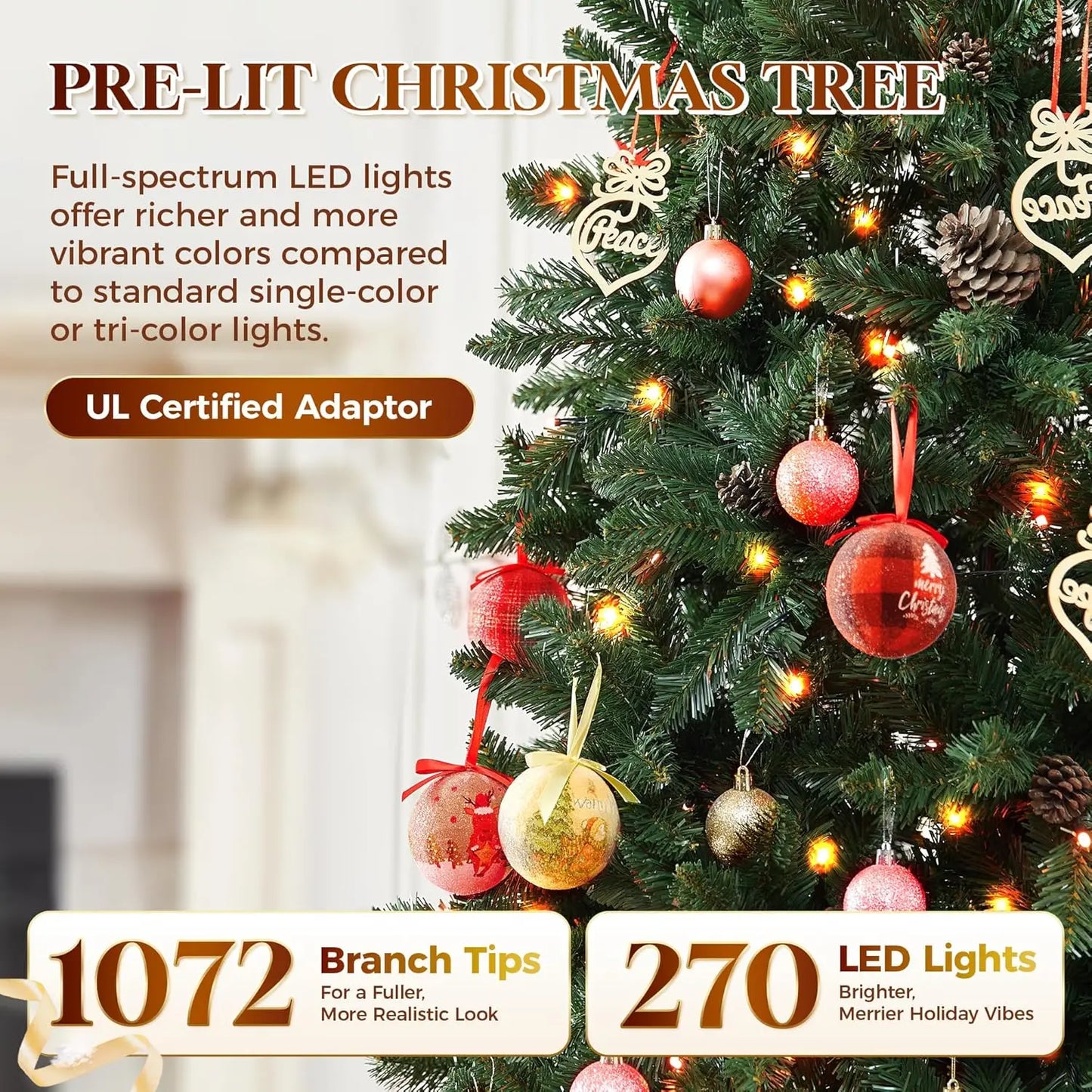 XMSJ Prelit Christmas Tree With 270 LED Lights App Control