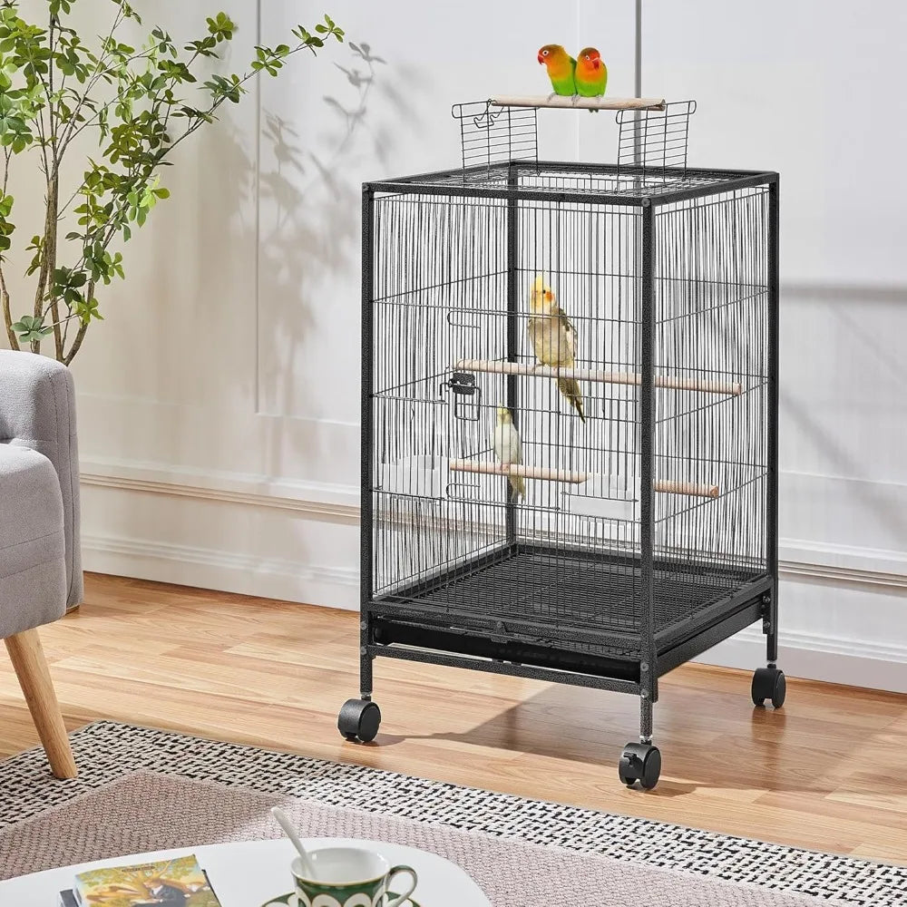 Yaheetech Wrought Iron Bird Cage With Open Top And Rolling Stand For Small Parrots Conures Lovebirds