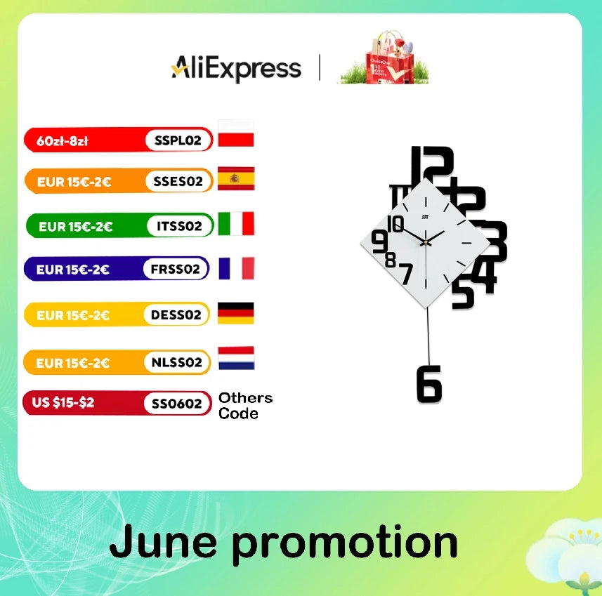 Swing Wall Clock Modern Design Silent Quartz Watches Creative Home Living Room Decoration  34*63cm