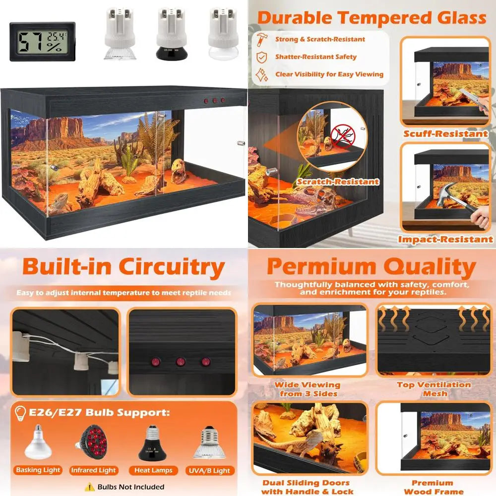 Royxen Premium Bearded Dragon Reptile Tank Tempered Glass Enclosure LockingMeshTop