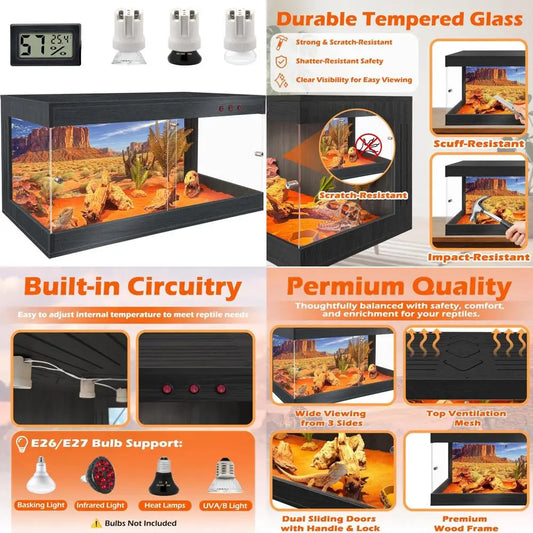 Royxen Premium Bearded Dragon Reptile Tank Tempered Glass Enclosure LockingMeshTop