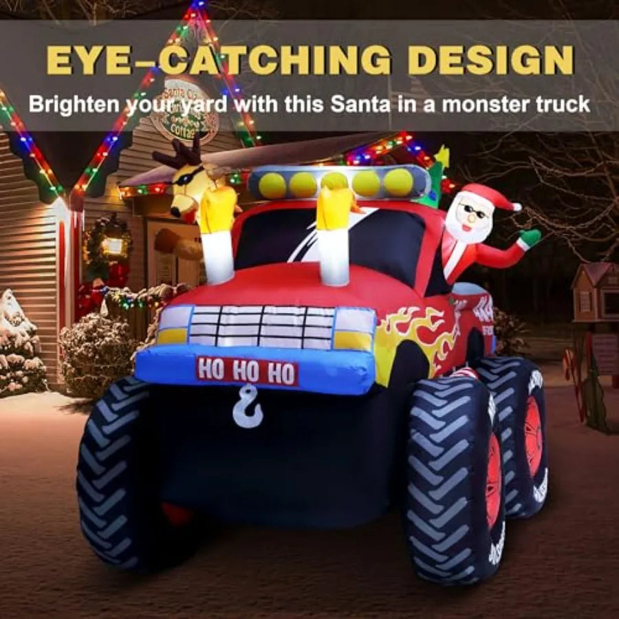 Santa Monster Truck Christmas Inflatable Outdoor Decoration