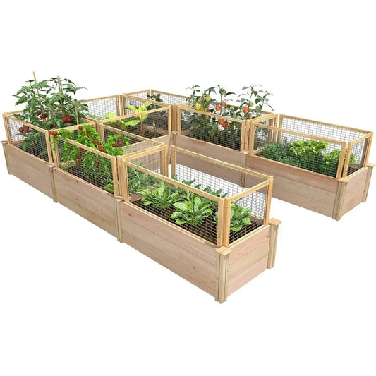 Premium Cedar Raised Garden Bed with Fence System, 8' x 12' x 16.5" U-Shaped Bed