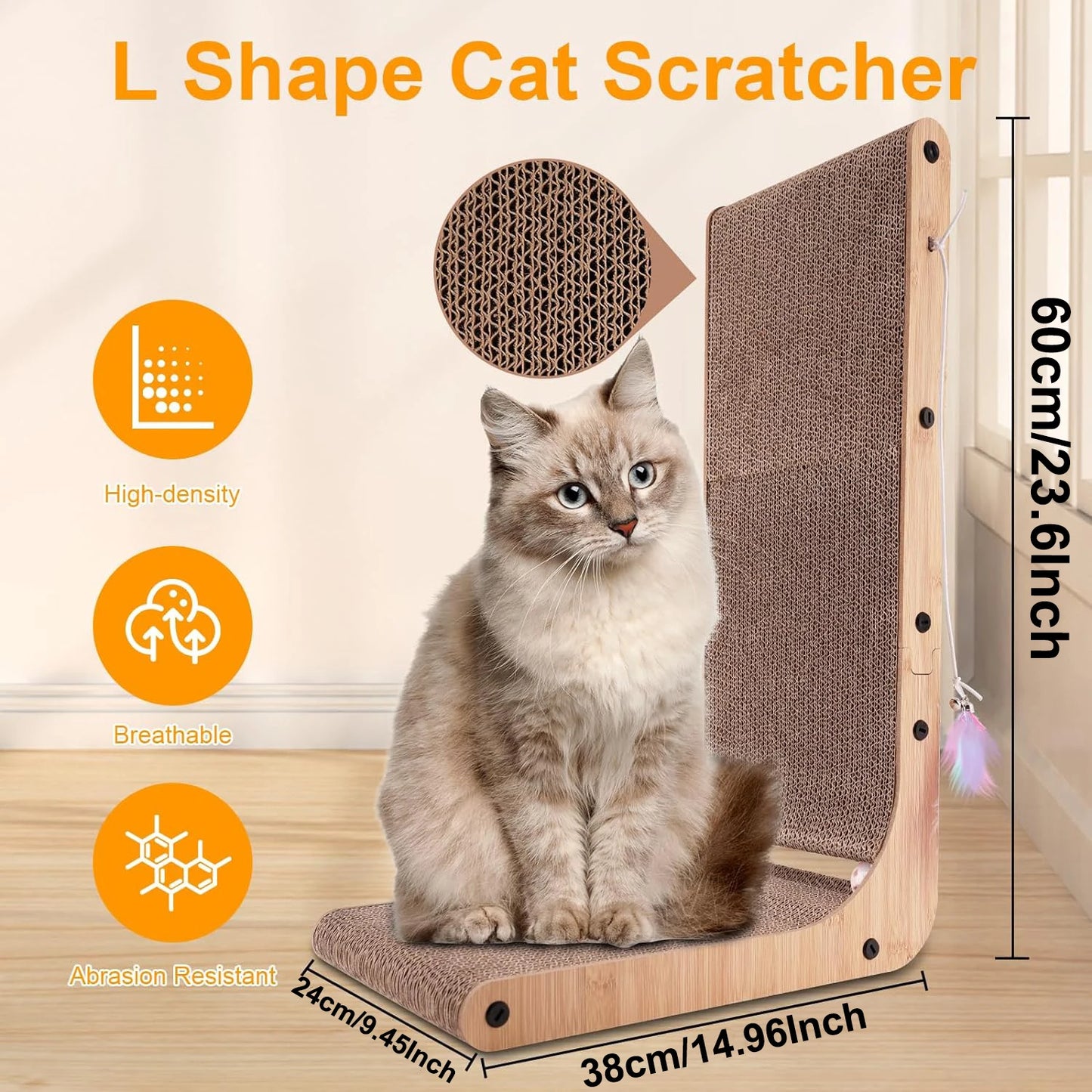 L Shape Cat Scratcher Pad For Indoor Cats Furniture Protector Cardboard Durable Safe Non Toxic