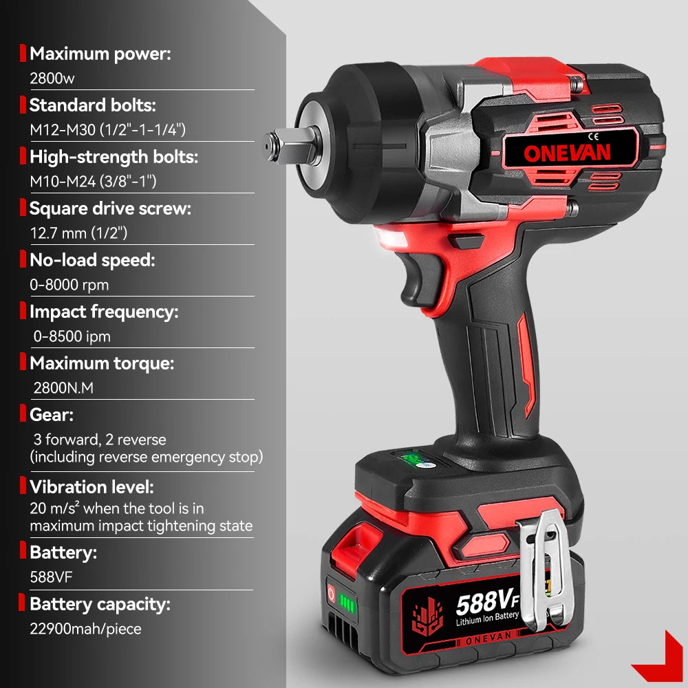 ONEVAN 18V Brushless Cordless Impact Wrench 8000RPM