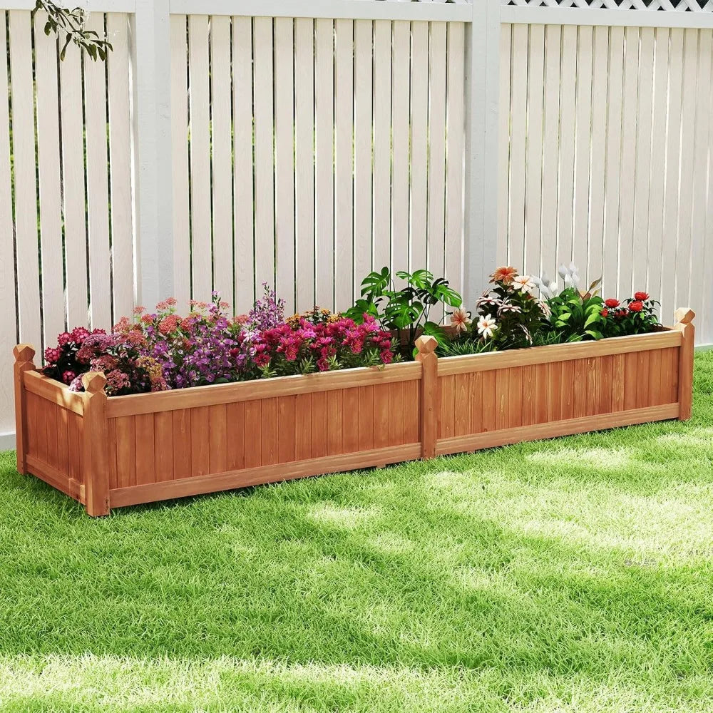 HAPPYGRILL Raised Garden Bed, Wood Elevated Flower Box with 8 Drain Holes, Liner, for Flowers, Vegetables, Herbs, Fruits, Outdoo