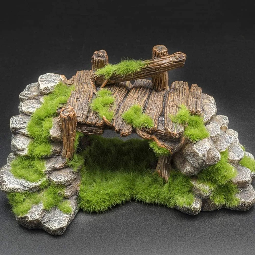 Hign-concerned Moss Rockery Aquarium Decor Wood Landscape Shelter for Fish and Turtles