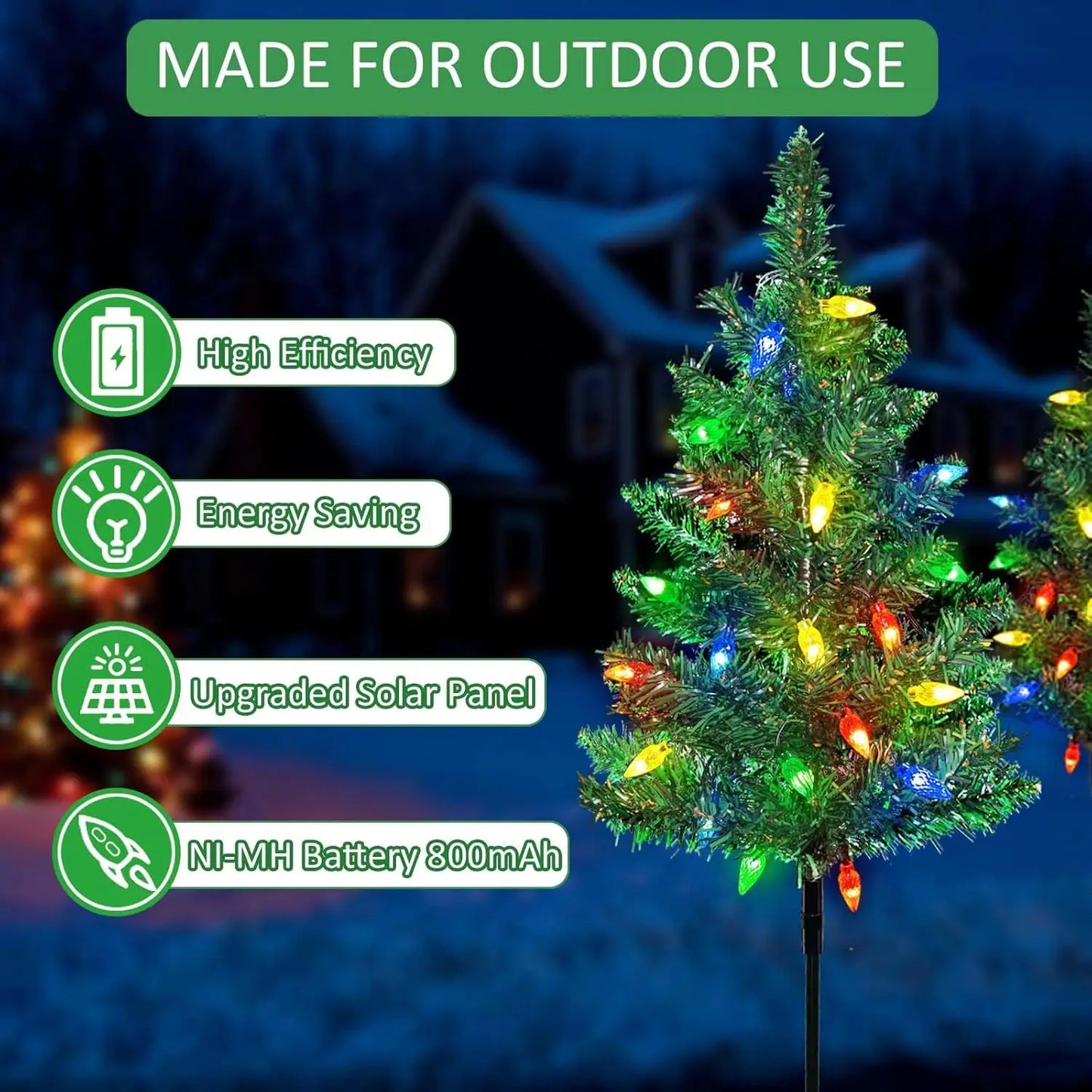 XMSJ Upgraded Solar Christmas Garden Stake Lights 4 Pack Outdoor
